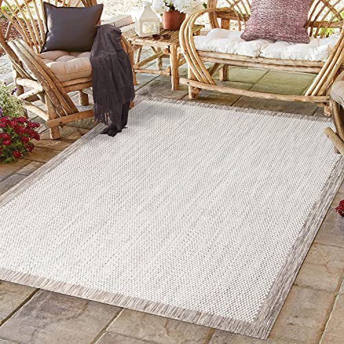 payé Outdoor Teppich Wetterfest - 200x200cm - Beige Weiß - Bordüre - Teppiche für Terrasse Balkon Garten Indoor von payé