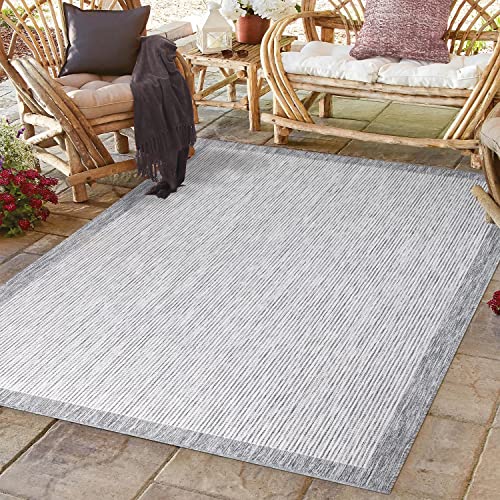 payé Outdoor Teppich Wetterfest - 200x290cm - Grau Weiß - Bordüre - Teppiche für Terrasse Balkon Garten Indoor von payé