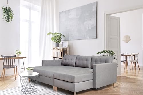 payé Sofa Grau Ecksofa mit Schlaffunktion Bettkasten Hocker Rückenkissen Schlafsofa Couch Holzfüße von payé