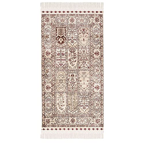 payé Teppich Gebetsteppich - Läufer - Kurzflor - Seccade Namaz - 70x125cm - Beige Bordeaux - Ornamente - mit Fransen Islam Weich Orientalisch Wanddeko von payé