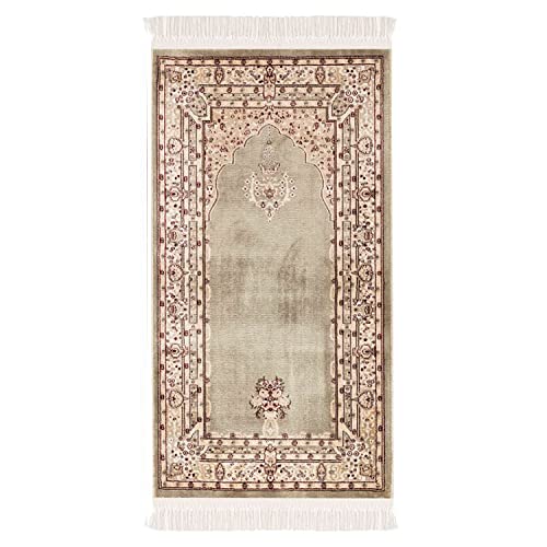 payé Teppich Gebetsteppich - Läufer Seccade Namaz - 70x125cm - Beige Grün Rot - mit Fransen Islam Weich Orientalisch Wanddeko von payé