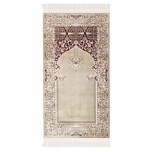 payé Teppich Gebetsteppich - Läufer Seccade Namaz - 70x125cm - Beige Rot Grün - mit Fransen Islam Weich Orientalisch Ornamente Wanddeko von payé