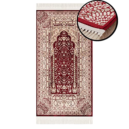 payé Teppich Gebetsteppich - Läufer Seccade Namaz - 70x125cm - Bordeaux - mit Fransen Islam Weich Wohnzimmer Orientalisch Wanddeko von payé