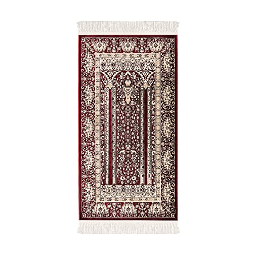 payé Teppich Gebetsteppich - Wohnzimmer Läufer Seccade Namaz - 70x125cm - Bordeaux - mit Fransen Islam Weich Orientalisch Wanddeko von payé