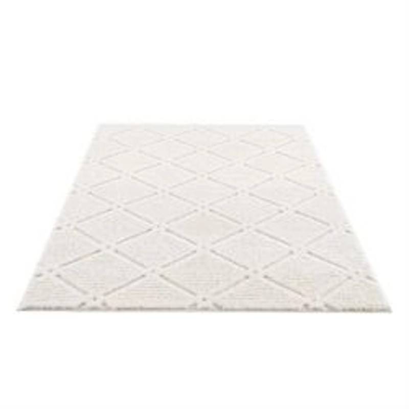 payé Teppich Hochflor 200x290 cm Creme Boho-Rautenmuster von payé