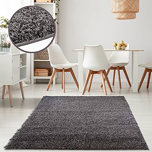 payé Teppich Hochflor Shaggy - Dunkelgrau - 80x150cm - Läufer Wohnzimmer Weich Langflor - Schlafzimmer Bettvorleger Kinderzimmer Dekoration von payé