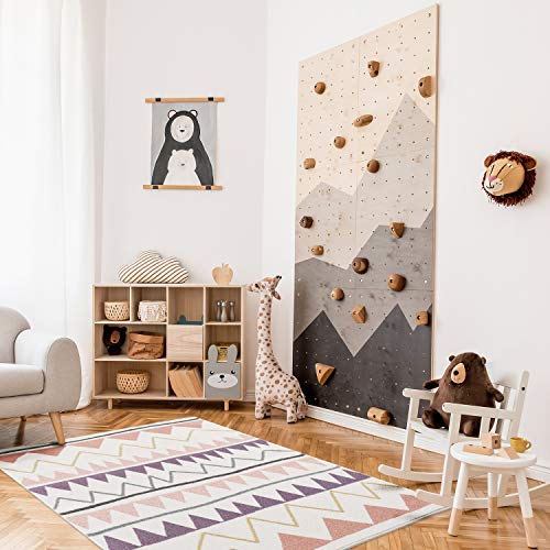 payé Teppich Kinderzimmer - Cream - 120x160 cm - Abstrakt Berge Pastellfarben - Geometrisch Dreieck- Kurzflor Kinderteppich - Spielteppich Oeko-Tex Standard 100 von payé