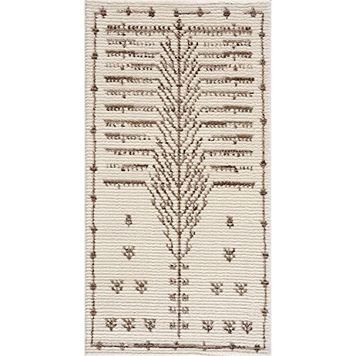 payé Teppich Läufer - Creme 80x150cm - Ethno Afrika Muster - Hochflor weich Schlafzimmer Flur Dekoration Kinderzimmer - Boho Skandi Deko von payé