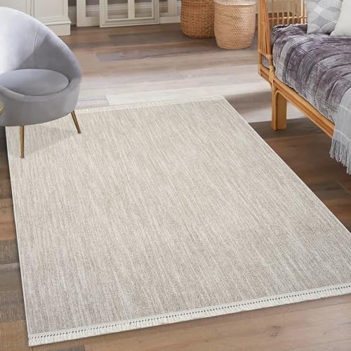 payé Teppich Läufer Flur - 80x150cm - Meliert Beige - Fransen Loop Optik Boho Meliert Modern Pastell Wohnteppich Schlafzimmer Teppiche von payé