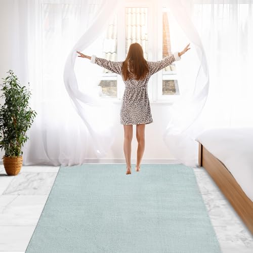 payé Teppich Läufer Flur - Türkis - 80x300cm - Meliert Muster - Einfarbig - Hoch Tief Effekt - Kurzflor Weich Korridor Dekoration - Deko Teppiche von payé