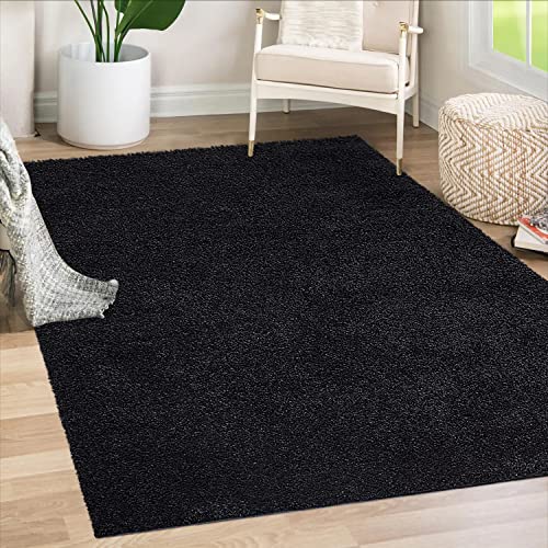 payé Teppich Läufer Hochflor Shaggy - 80x300cm Läufer - Schwarz Einfarbig Wohnzimmer Uni Flauschig Modern Boho Deko Teppiche Weich Schlafzimmer von payé