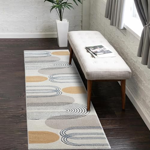 payé Teppich Läufer Kurzflor Beige - 80x150cm - Boho Geometrisch Modern Skandinavisch Wohnteppich Schlafzimmer von payé