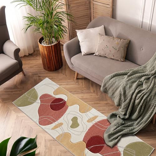 payé Teppich Läufer Kurzflor Beige Multi - 80x300cm - Boho Abstraktes Design Modern Skandinavisch Wohnteppich Schlafzimmer von payé