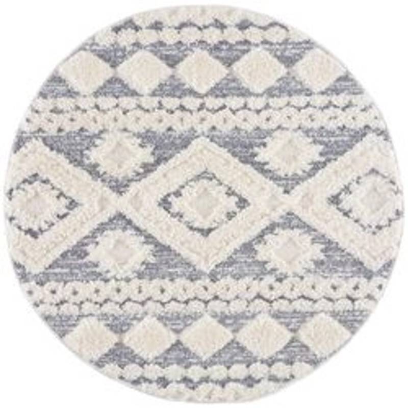 payé Teppich Nara 3005 Hochflor 120x120 cm Rund Grau Boho-Ornament von payé