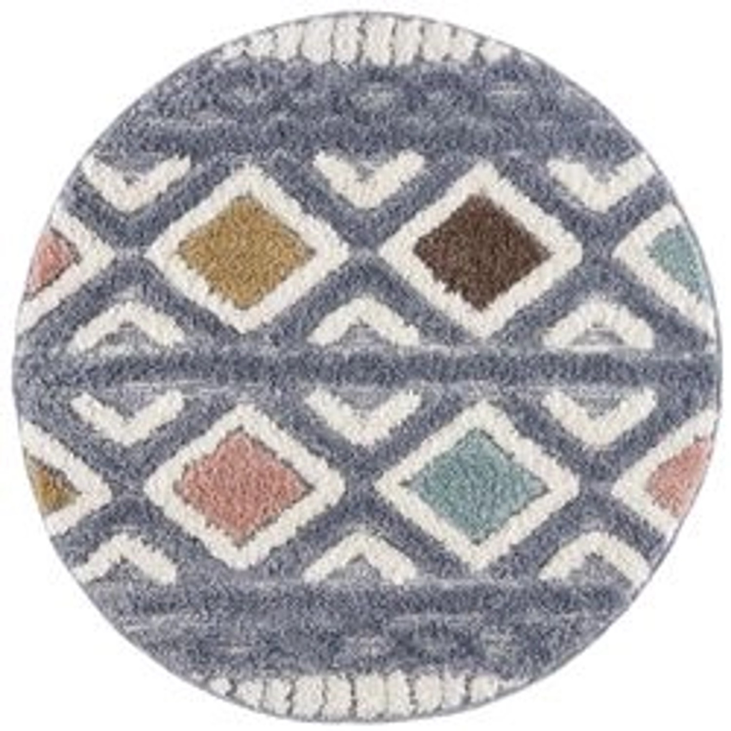 payé Teppich Nara-3382 Hochflor 120x120 cm Rund Pastell-Multi Boho-Rautenmuster von payé