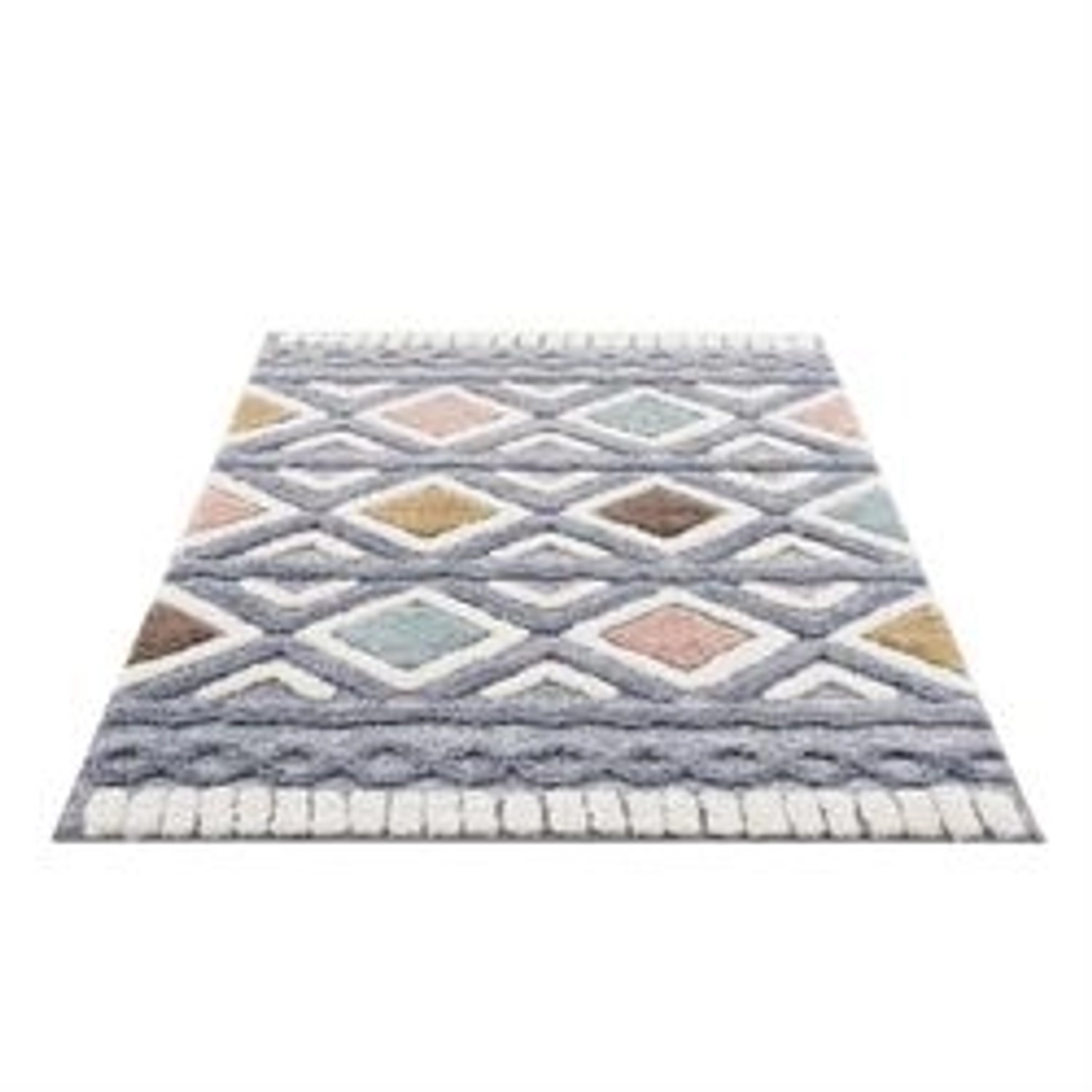 payé Teppich Nara-3382 Hochflor 80x150 cm Pastell-Multi Boho-Rautenmuster von payé
