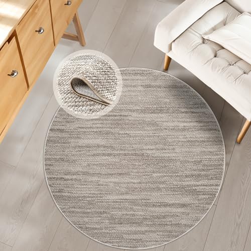 payé Teppich Rund - 120x120cm - Taupe - Boho Style - Modern - Flachflor Wohnteppich Schlafzimmer Deko von payé