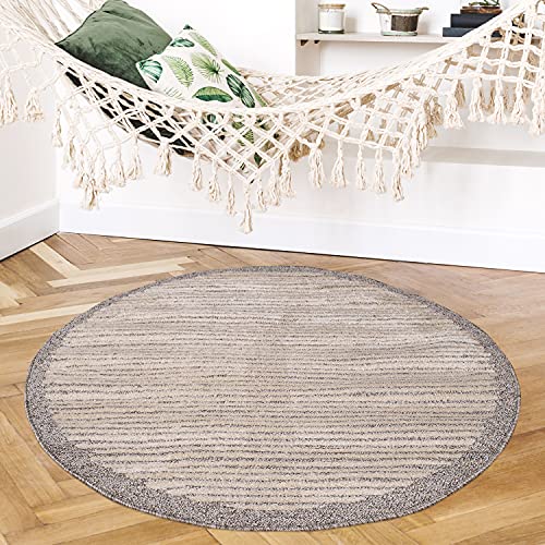 payé Teppich Rund - Braun-Beige Streifen - 120x120cm Kurzflor Modern Dekoration fürs Wohnzimmer Schlafzimmer Skandinavische Teppiche von payé