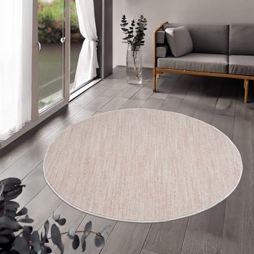 payé Teppich Rund - Flachflor 120x120cm - Meliert Pink-Weiß - Modern Boho Pastell Wohnteppich Wohnzimmer Schlafzimmer Deko Teppiche von payé