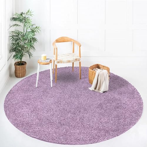 payé Teppich Rund Hochflor Shaggy - 160x160cm - Pastell Lila Einfarbig Uni Flauschig Modern Boho Wohnzimmer Schlafzimmer Deko Teppiche Weich Schlafzimmer von payé