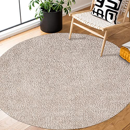 payé Teppich Rund Hochflor Shaggy - 200x200cm - Beige Einfarbig Uni Flauschig Modern Boho Wohnzimmer Schlafzimmer Deko Teppiche Weich Schlafzimmer von payé