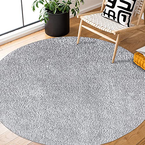 payé Teppich Rund Hochflor Shaggy - 200x200cm - Grau Einfarbig Uni Flauschig Modern Boho Wohnzimmer Schlafzimmer Deko Teppiche Weich Schlafzimmer von payé