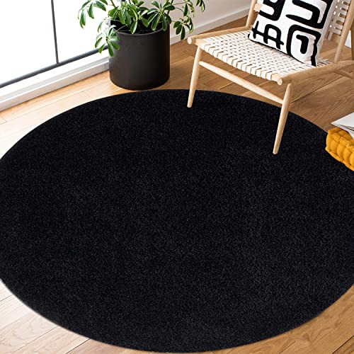 payé Teppich Rund Hochflor Shaggy - 200x200cm - Schwarz Einfarbig Uni Flauschig Modern Boho Wohnzimmer Schlafzimmer Deko Teppiche Weich Schlafzimmer von payé