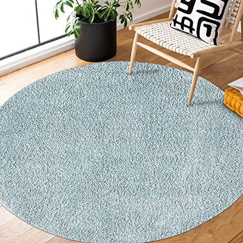 payé Teppich Rund Hochflor Shaggy - 80x80cm - Türkis Einfarbig Uni Flauschig Modern Boho Wohnzimmer Schlafzimmer Deko Teppiche Weich Schlafzimmer von payé