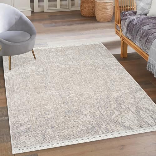 payé Teppich Wohnzimmer - 120x170cm - Beige - Abstrakt Vintage - Boho Frasen Teppiche - Wohnteppich Schlafzimmer Deko von payé