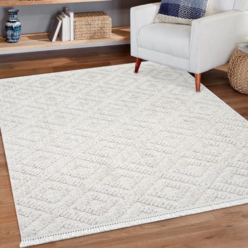 payé Teppich Wohnzimmer - 160x230cm - Boho - Beige - 3D-Optik Modern Raute Muster - Frasen-Teppiche - Wohnteppich Deko von payé