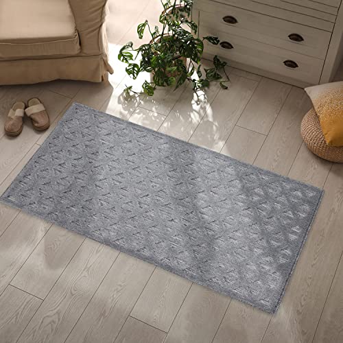 payé Teppich Wohnzimmer - Anthrazit - 80x150cm - Raute Optik - Boho Teppiche für Balkon Terrasse Garten - Hochtief 3D Effekt - Indoor Outdoor Schlafzimmer Esszimmer von payé