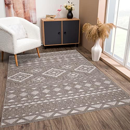 payé Teppich Wohnzimmer - Boho Braun 160x230cm - Raute Ornamente - Teppiche für Balkon Terrasse Garten - Hochtief 3D Effekt - Indoor Outdoor Schlafzimmer Esszimmer von payé