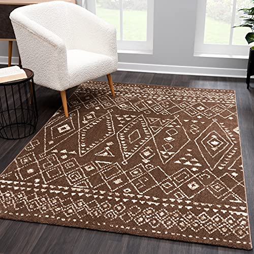 payé Teppich Wohnzimmer Boho - Braun 200x290cm - Indianisches Muster - Hochflor weich Schlafzimmer Flur Dekoration Läufer Kinderzimmer - Skandinavische Deko von payé