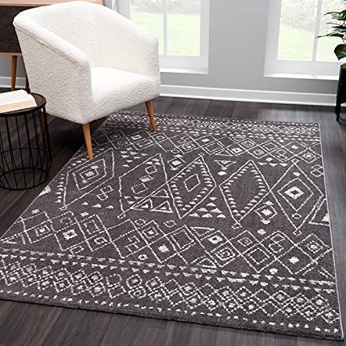 payé Teppich Wohnzimmer Boho - Grau 200x290cm - Indianisches Muster - Hochflor weich Schlafzimmer Flur Dekoration Läufer Kinderzimmer - Skandinavische Deko von payé