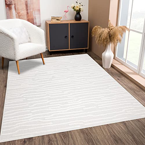 payé Teppich Wohnzimmer - Creme - 140x200cm - Meliert Optik - Boho Teppiche für Balkon Terrasse Garten - Hochtief 3D Effekt -Indoor Outdoor Schlafzimmer Esszimmer von payé
