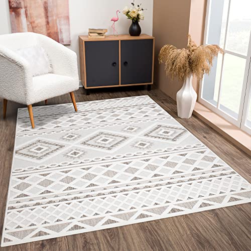 payé Teppich Wohnzimmer - Creme Braun 240x340cm - Raute Ornamente - Boho Teppiche für Balkon Terrasse Garten - Hochtief 3D Effekt - Indoor Outdoor Schlafzimmer Esszimmer payé Teppich Wohnzimmer - Creme Braun 240x340cm - Raute Ornamente - Boho Teppiche für Balkon Terrasse Garten - Hochtief 3D Effekt - Indoor Outdoor Schlafzimmer Esszimmer von payé