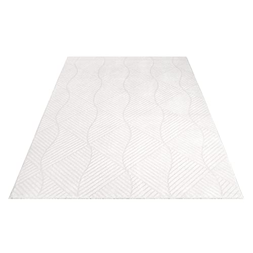 payé Teppich Wohnzimmer Einfarbig - 160x230cm - Weiß Uni Geometrisch Wellen Muster Modern Kurzflor Deko Teppiche Weich Schlafzimmer von payé