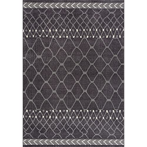 payé Teppich Wohnzimmer Ethno Boho - Grau 120x170cm - Hochflor Weich Raute Muster Schlafzimmer Flur Dekoration Läufer - Skandi Orientalische Deko von payé