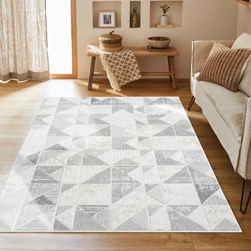 payé Teppich Wohnzimmer Grau 120x170 cm - Kurzflor, Klassisch Modern mit Geometrischem Muster von payé