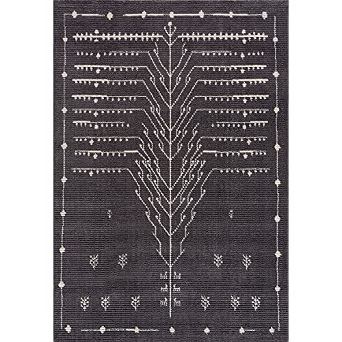 payé Teppich Wohnzimmer - Grau 140x200cm - Ethno Afrika Muster - Hochflor weich Schlafzimmer Flur Dekoration Läufer Kinderzimmer - Boho Skandi Deko von payé