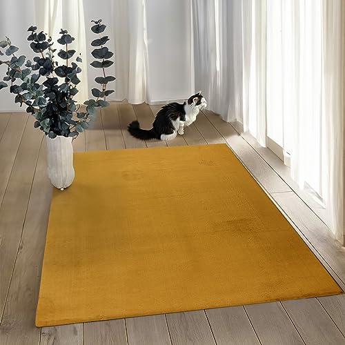 payé Teppich Wohnzimmer Hochflor - 200x290cm - Gelb - Super Soft Kuschelweich Flauschig Modern Einfarbig Modern Weicher Schlafzimmerteppich von payé