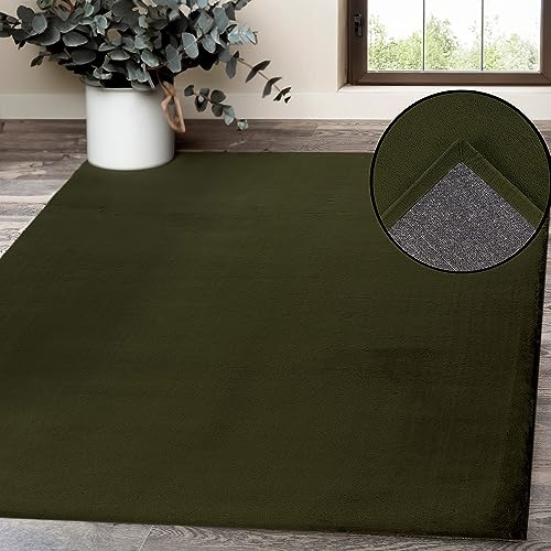 payé Teppich Wohnzimmer Hochflor - 80x150cm - Läufer - Grün - Super Soft Kuschelweich Flauschig Modern Einfarbig Modern Weicher Schlafzimmerteppich von payé