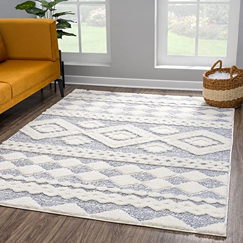 payé Teppich Wohnzimmer - Hochflor - Boho - Pastell Cream Grau - 200x290cm - Einfarbig - Modern Raute Meliert Muster - Skandinavisch Flauschig Weich - Wohnteppich Schlafzimmer Dekoration von payé