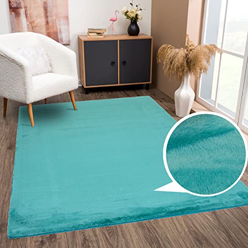 payé Teppich Wohnzimmer Hochflor - Einfarbig Petrol - 160x230cm - Kuschelig Weich Samtweich - Schlafzimmer Dekoration - Deko Teppiche von payé