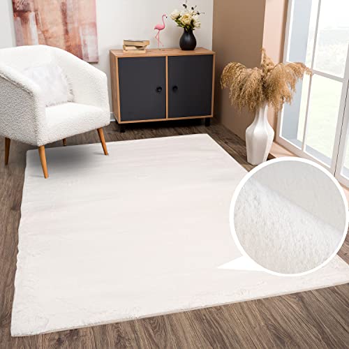 payé Teppich Wohnzimmer Hochflor - Einfarbig Weiß - 160x230cm - Kuschelig Weich Samtweich - Schlafzimmer Dekoration - Deko Teppiche von payé