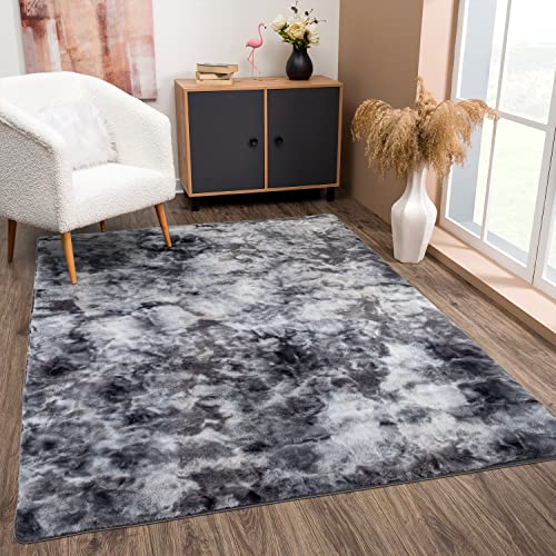 payé Teppich Wohnzimmer Hochflor - Graphite - 120x170cm - Kuschelig Super Soft Weich Touch - Schlafzimmer Dekoration - Deko Teppiche von payé