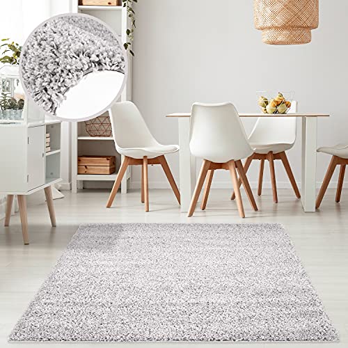 payé Teppich Wohnzimmer Hochflor - Grau -200x200cm - Weich Langflor Shaggy Schlafzimmer Bettvorleger Kinderzimmer - Dekoration von payé