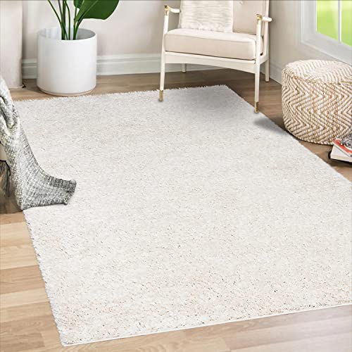 payé Teppich Wohnzimmer Hochflor Shaggy - 150x150cm - Creme Einfarbig Uni Flauschig Modern Boho Deko Teppiche Weich Schlafzimmer von payé