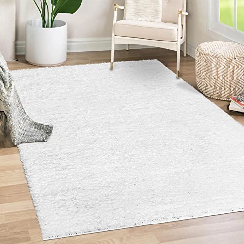 payé Teppich Wohnzimmer Hochflor Shaggy - 150x150cm - Weiß Einfarbig Uni Flauschig Modern Boho Deko Teppiche Weich Schlafzimmer von payé