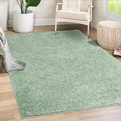 Teppich Wohnzimmer Hochflor Shaggy - 200x290cm - Pastell Grün Einfarbig Uni Flauschig Modern Boho Deko Teppiche Weich Schlafzimmer von payé